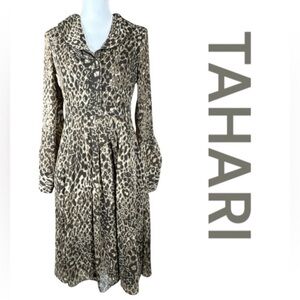 TAHARI Leopard Print Midi Dress, Invisible Side Zip, Size 2.